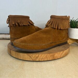 Minnetonka Suede Fringe Ankle Booties - Brown - Women’s 10